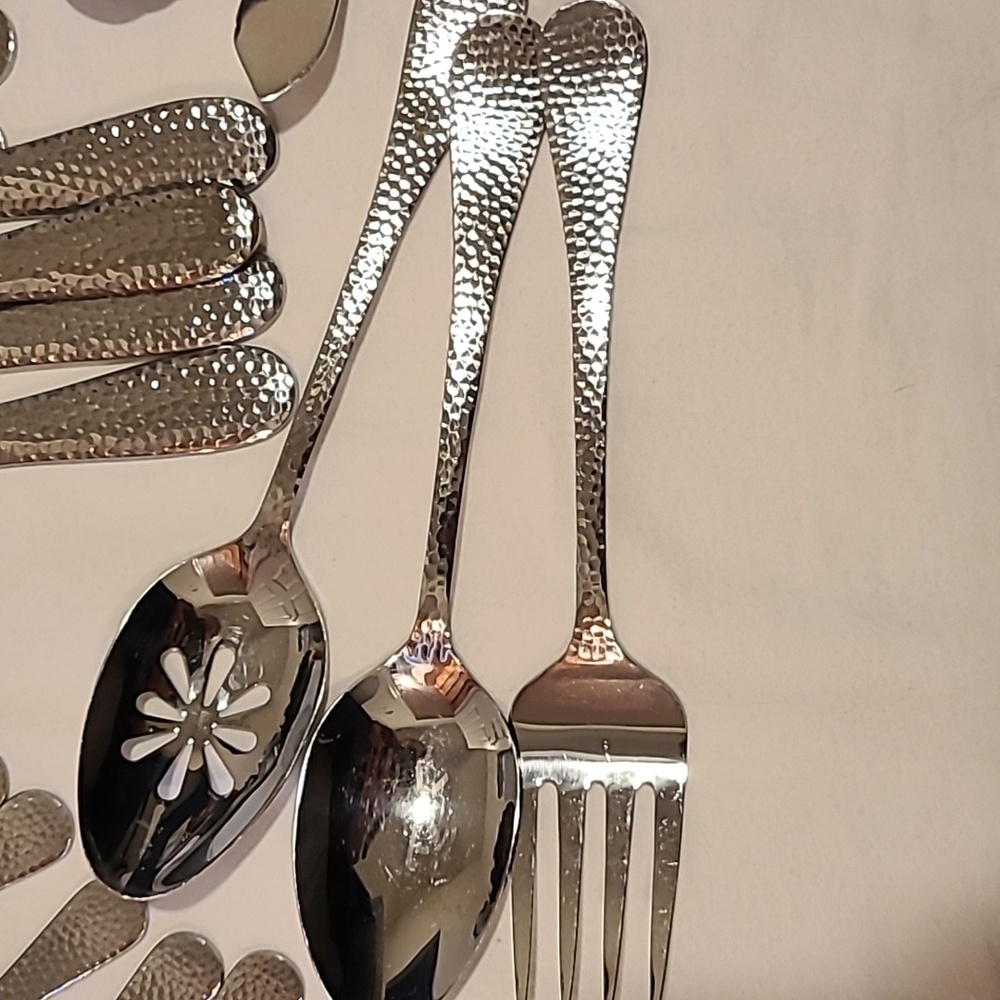 Towle Stainless Living Collection 45 Pieces, Hammered Flateware Silverware Fork - Picture 9 of 16